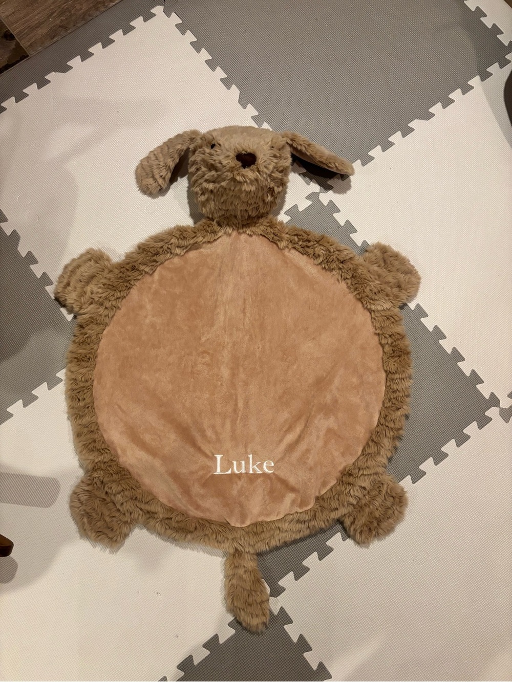 “Luke” Pottery barn kids labradoodle plush play mat embroidered EUC